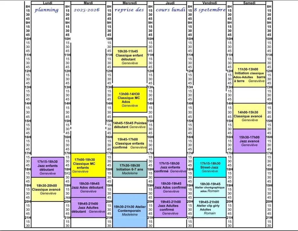 Planning du forum danse 2025 - 2026