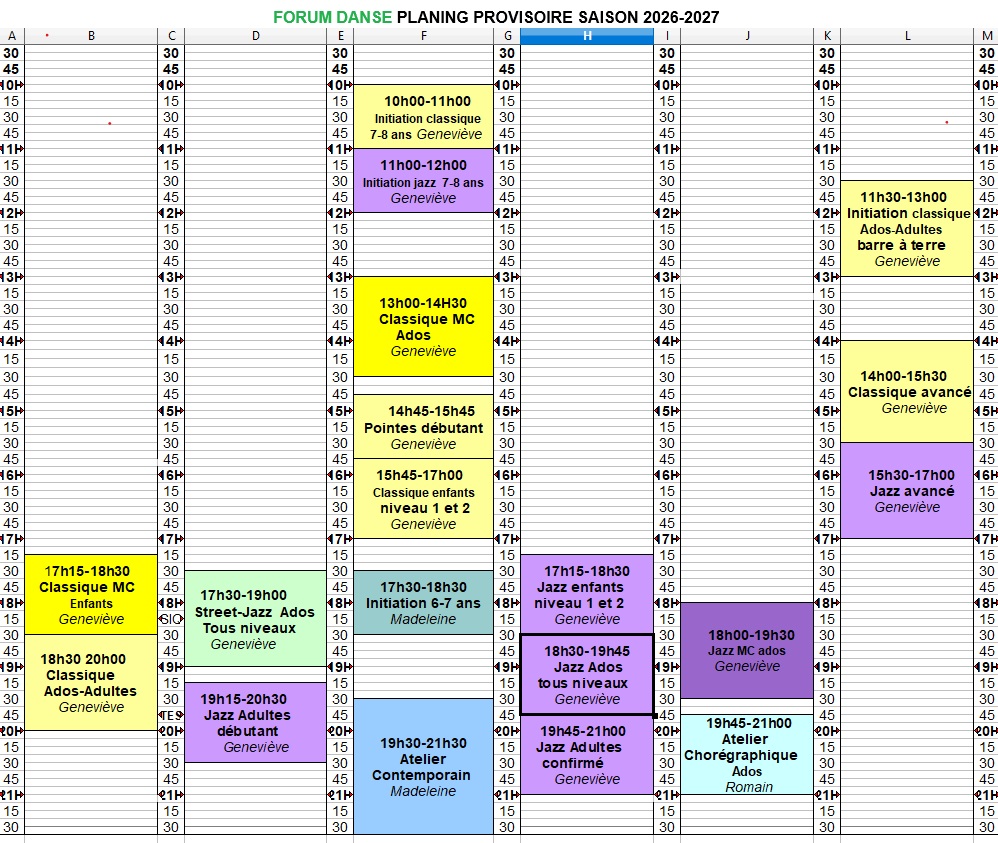 planning forum danse 2026-2027